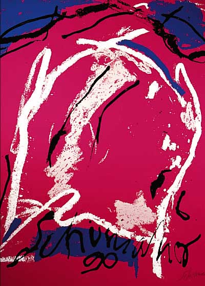 SCHUMACHER, EMIL, OHNE TITEL, FARBLITHOGRA- PHIE VON 1990 AUF DüNNEM KARTON, HANDSIGN. UND NUM. 54/200, CA. 73,5 X 58,5 CM