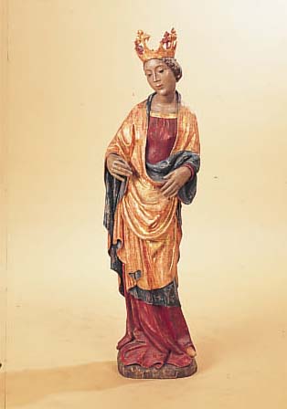 MADONNA, DEUTSCH, 20. JH., NACH VORBILD DES 15. JH., LINDENHOLZ GESCHNITZT, BUNT GEFASST, GOLDSTAFFAGE, H. 87 CM