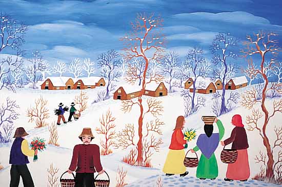 GASPARDO, FRANCESCA, ZEITGEN. ITALIENISCHE MALERIN AUS VENEDIG, WINTERLANDSCHAFT MIT ERZäHLENDEN PERSONEN, ÖL/LWD, RE. U. SIGN., CA. 50 X ...