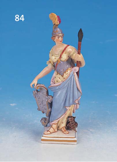 PORZELLANFIGUR, MEISSEN, UM 1890, ALLEGORISCHE DARSTELLUNG, BEMALT, Z.T. RESTAURIERT, GOLDSTAFFAGE, H. 15 CM