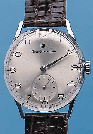 GIRARD PERREGAUX HERRENARMBANDUHR, REF.-NR. 9655NA, SCHWEIZ UM 1966, METALL-ZWEITGEH. VER-CHR., EDELST.-BODEN U. GLASR. GEDR., BLATT REST., 17 ...