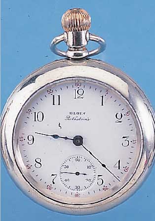 ELGIN HERRENTASCHENUHR ROTHSTEINS, USA UM 1897, NICKELSCHR.-GEH., AUF KUNDENWUNSCH BEID-S. VERGL., 2-TEILIG. EMAILBL. SIGN., AUSSEN ROT 5-60, ...