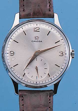 OMEGA HERRENARMBANDUHR, SCHWEIZ UM 1950, METALL 2. GEH. VERCHR., AUF KUNDENSONDERWUNSCHBEIDS. VERGL., BLATT REST., WERK VERG., 15 ST., ...