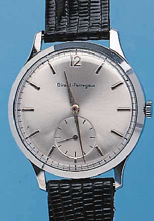GIRARD PERREGAUX HERRENARMBANDUHR, SCHWEIZ UM 1948, METALL 2. GEH. HARTVERCHR., AUF KUNDENWUNSCH BEIDS. VERGL., BLATT REST., RUNDANKERW., ...
