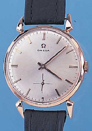 OMEGA HERRENARMBANDUHR, SCHWEIZ/ARGENTINIEN UM 1962, NEUTR. RG 750/000 2.GEH. M. BET. BANDANST., BODEN U. GLASR. GEDR., BLATT REST., WERK ...