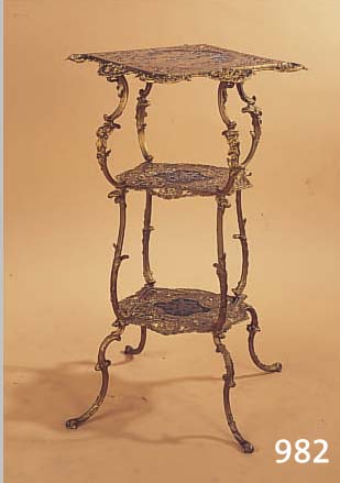 BEISTELLTISCH, EISENWERK LAUCHHAMMER, UM 1900, GUßEISEN GOLDFARBEN GEFAßT, REICH RELIEFIERT UND MIT ROCAILLENVERZIERUNGEN, H. CA. 76 CM, ...