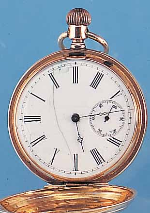 HERRENTASCHENUHR SAVONETTE, REF.-NR. 59676, SCHWEIZ UM 1875, ROSE-G. 585/000, BER./L. DEL-LIG, EMAILBL. HAARR., ZEIGERSTELLSCHIEBER IN- NEN 4, ...