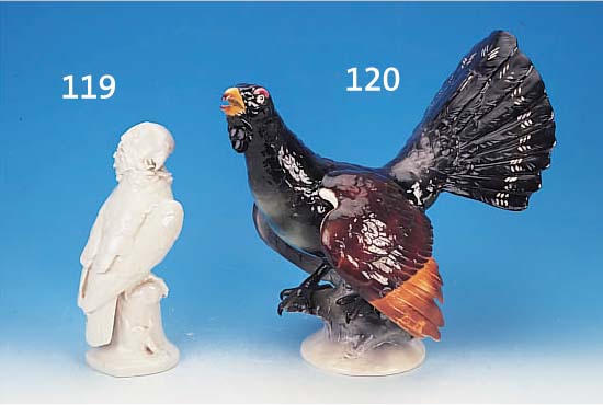 PORZELLANFIGUR, SCHWARZBURGER WERKSTäTTE, WOHL 30ER JAHRE, PAPAGEI, H. 31 CM