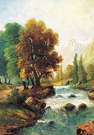 UNBEKANNTER KüNSTLER DES AUSGEHENDEN 19. JH., GEBIRGSLANDSCHAFT MIT REIßENDEM BACH, ÖL/ LWD, DOUBLIERT, LI. U. UNLESERLICH SIGN., CA. 68 X 55 ...