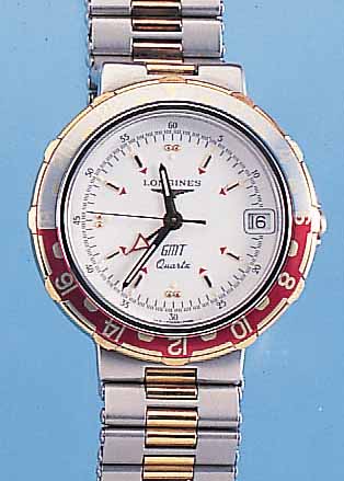 LONGINES HERRENARMBANDUHR CONQUEST, SCHWEIZ UM 1994, EDELST. MATT., LüNETTE U. ZWISCHENGL.DES EDELST.-BANDES HARTVERG., SAPHIRFLACHGL., ...