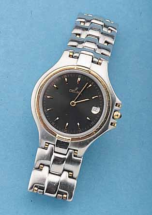 DELMA HERRENARMBANDUHR FLORIDA, REF.-NR. 467-064GL, SCHWEIZ UM 1996, EDELST. MATT., DOPPELTE UNSICHTB. FALTSCHL., GG 750/000-EINL.KRONE M. ...