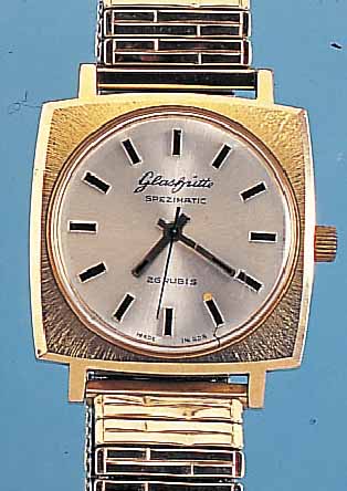 GLASHÜTTE HERRENARMBANDUHR SPEZIMATIC, REF.-NR. 403875, DEUTSCHLAND UM 1970, METALL HART- VERG., CARREE-CAMBRE-FORM, EDELST.-BODEN ...