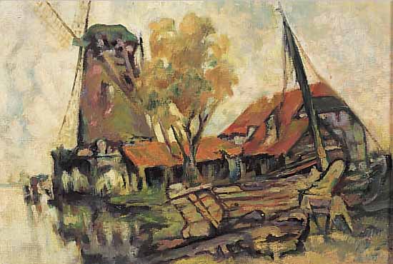 FRIEDRICH, W., MANNHEIMER MALER, 20. JH., ALTE WERFT IN HOLSTEIN, ÖL/LWD, RE. U. SIGN., CA. 31 X 35 CM, R.
