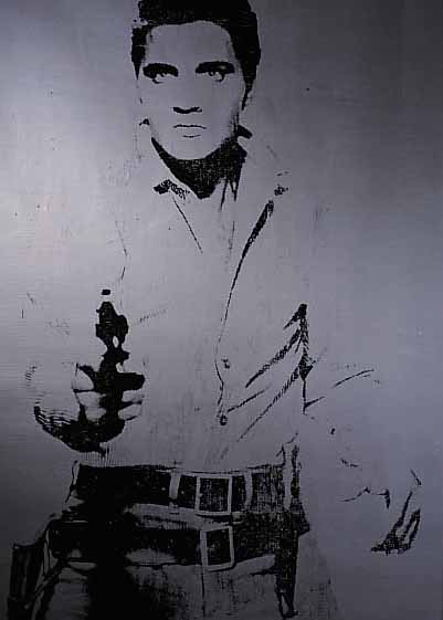 WARHOL, ANDY, ELVIS PRESLEY, SIEBDRUCK IN SILBER UND SCHWARZ AUF LWD, EDITION SUNDAY B. MORNING, CA. 188 X 95 CM