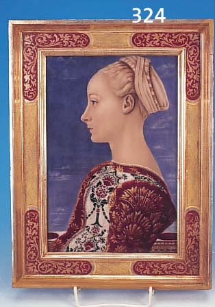 PORZELLANPLATTE, ROSENTHAL, NACH VORBILD VON DOMENICO VENEZIANO, 1403-1461, MäDCHEN- BILDNIS, PASSENDER RAHMEN, 40 X 30 CM