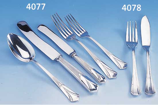 FISCHBESTECK FüR 12 PERSONEN, VERSILBERT, BEST. AUS 12 GABELN UND 12 MESSER, IM ART- DECO-STIL, GEBR.-SP.