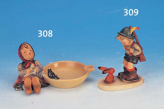 HUMMELFIGUR, GOEBEL, UM 1936, STEINGUT, JäGERLEIN MIT HASE, NO. 6, 12 X 10CM