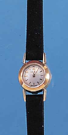 OMEGA DAMENARMBANDUHR, REF.-NR. 11476764, SCHWEIZ UM 1960, GG 750/000, SOGEN. BACKWINDERUNGETR. LAGERW., VELOURSLEDERB. M. STIFTSCHL.,ORIG.-ETUI, ...