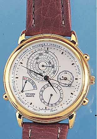 CITIZEN ARMBANDCHRONOGRAPH, JAPAN UM 1997, METALL HARTVERG., EDELST.-BODEN GEDR., BOMB. SAPHIRGL., ORIG.-ETUI, BED.-ANL., MULTIFKT. ...