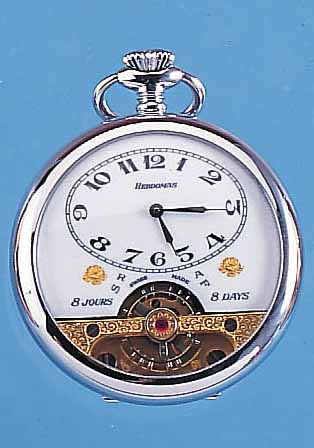 HEBDOMAS HERRENTASCHENUHR 8-TAGE, SCHWEIZ UM 1985, METALL HARTVERCHR., EMAILBL. M. GOLD-PIQUET-ARBEIT, WERK VERG., SCHWUNGBER. DER UNR. ...