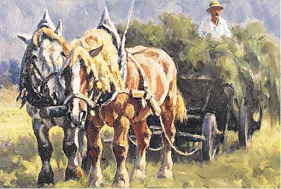DEMETZ, KARL, 1909 TROSSINGEN - 1986 APFEL- STETTEN, BAUER MIT PFERDEFUHRWERK, ÖL/LWD., QUALITäTVOLLE MALWEISE, SIGNIERT, 30 X 40 CM RAHMEN