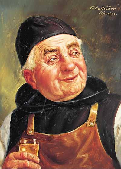 MüLLER-SCHWABEN, FRITZ, 1879 MAINZ/MüNCHEN, MöNCH MIT WEINGLAS, ÖL/SPANPLATTE, SIGNIERT 24 X 18 CM, RAHMEN