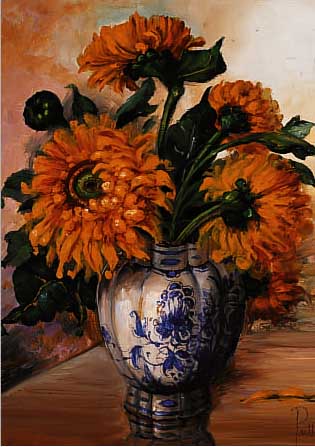 VAN UNEN, P., NIEDERLäNDISCHER MALER DES 20. JH., STILLEBEN MIT BLUMEN IN DELFTER VASE, ÖL/LWD, RE. U. SIGN., CA. 50 X 40 CM, R.