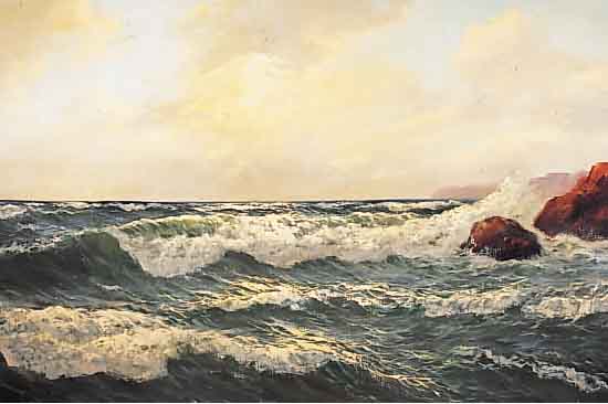 LUKAS-LARSEN, DüSSELDORFER MALER DES 20. JH., MEERESKüSTE, ÖL/LWD, RE. U. SIGN., CA. 60 X 90 CM, R.