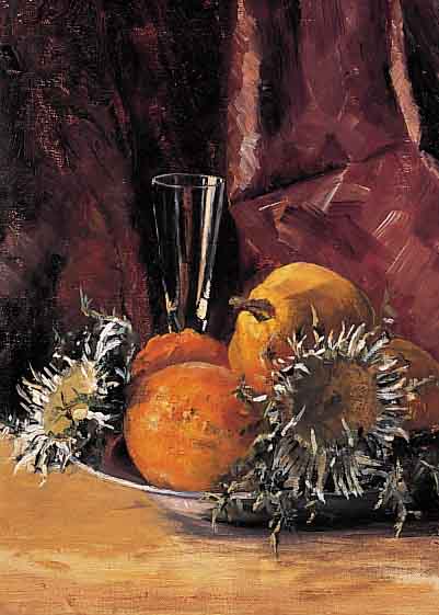 UNBEKANNTER MALER DER 1. HäLFTE DES 20. JH., STILLEBEN MIT OBST UND BLüTEN IN ZINNSCHALE, ÖL/LWD, UNSIGNIERT, CA. 40 X 30 CM, R.
