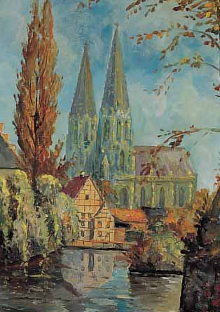 MONOGRAMMIST HR, SOEST, DATIERT 1946, ANSICHT VON SOEST, ÖL/HOLZ, RE. U. MONOGR. BEZ. SOEST UND DAT., CA. 54 X 36 CM, R.