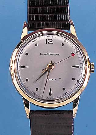 GIRARD PERREGAUX HERRENARMBANDUHR, REF.-NR. 62690175, SCHWEIZ UM 1955, GG 750/000, BODEN U. GLASR. GEDR., AUSSER LEDERB. U. KRONE ...