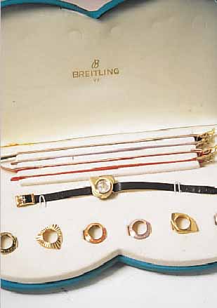 BREITLING DAMENARMBANDUHR GESCHENKSET, REF.-NR. 5654, ORIG.-ETUI, DESIGN SELBST ZU VERäN- DERN DURCH 7 VERSCH. LüNETTEN U. 5 VERSCH. LEDERB., ...