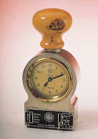ERFU STEMPELUHR MIT 8-TAGEWERK, 7 ST., GEH. VERCHR., DEUTSCHLAND 30ER JAHRE, DEUTSCHE PATENT-NR. 854442, STEMPELMECHANIK ZU REP., EZ 2-3