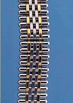 CARTIER ARMBANDUHRENBAND, STAHL/GOLD, GLIE- DERBR. CA. 15 MM, VERD. DOPPELTE FALTSCHL., L. VON STEG ZU STEG CA. 14,5 CM, EZ 2