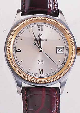 CHRONOSWISS HERRENARMBANDUHR PACIFIK, REF.- NR. 2814, SCHWEIZ 1999, EDELST. POL., BODEN U. KRONE GESCHR., BEIDS. VERGL., VERS. BLATT, ...