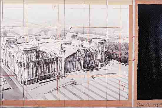 CHRISTO, JAVACHEFF, WRAPPED REICHSTAG, VIERFARBENOFFSET IM NAß-NAß-VERFAHREN MIT VERSCHIEDENEN PUNKTSYSTEMEN UND FOLIENPRäGUNG,ED. ...