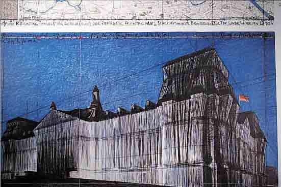 CHRISTO U. JEANNE-CLAUDE, WRAPPED REICHSTAG,FARBOFFSET VON 1995, KUNSTVERLAG SCHUMACHER ED. FILS, DüSSELDORF, GEDRUCKT BEI LIPPERT MEERBUSCH, ...