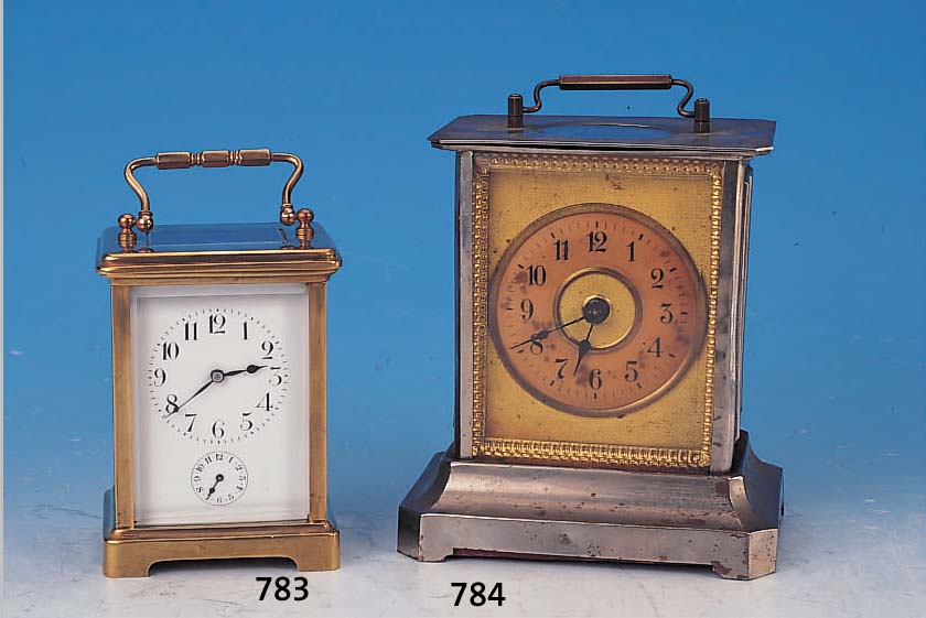 JOKERWECKER MIT MUSIKSPIELWERK, JUNGHANS, UM 1910, MESSINGGEHäUSE VERNICKELT, DREISEITIG VERGLAST, STIFTENANKERGANG UNTER GLAS, ...