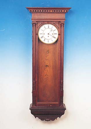 WANDUHR MIT WIENER SCHLAG UND KOMPENSATIONS- PENDEL, GUSTAV BECKER, UM 1883, GESCHNITZTESUND VERZIERTES EICHENHOLZGEHäUSE, AUFSATZ FEHLT, ...