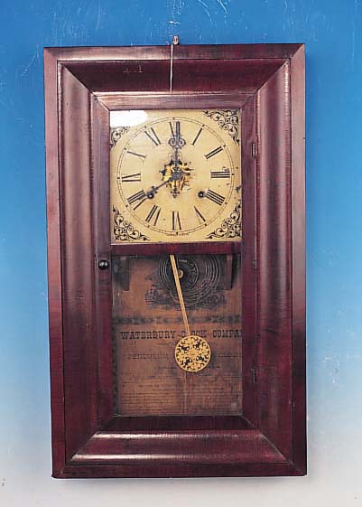 WANDUHR, WATERBURY CLOCK COMPANY, UM 1910, PROFILIERTER RAHMEN, METALLZIFFERBLATT, ZEI- GERPAAR NICHT ZUSAMMENGEHöREND, GEBRAUCHSAN- LEITUNG ...