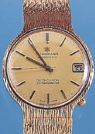 JUNGHANS HERRENGOLDBANDUHR DATO-CHRON, REF.-NR. 92825, DEUTSCHLAND UM 1966, GG 585/000 INCL. GG-BAND, MATT VERG. BLATT, VERG. WERK, KAL. 600,12, ...