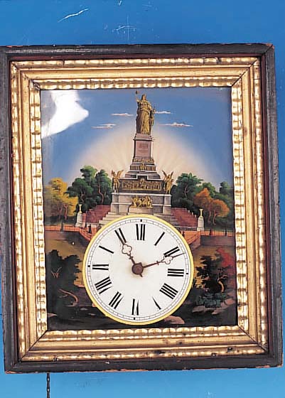 KONVOLUT VON 3 SCHWARZWALDUHREN: A) RAHMEN- UHR, LITHOGRAPHIERTES GLASZIFFERBLATT, HOLZ- PLATINENWERK, B) RAHMENUHR, PROFILIERTER GE- SCHWUNGENER ...