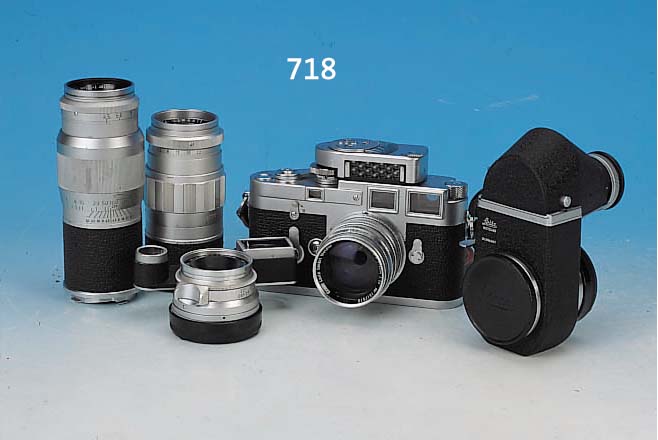 LEICA M 3 AUSRüSTUNG, NO., 923138 BJ.1958, MIT SUMMARIT, 50MM 1:1.5; ELMARIT, 90MM 1:2.8;HEKTOR 135MM 1:4.5; SUMMARON 35MM 1:2.8, VISO-FLEX II MIT ...