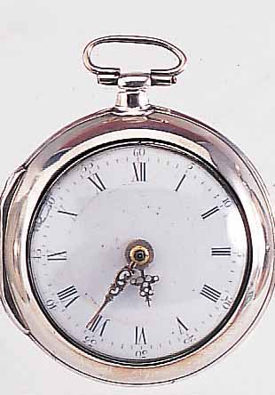 THOMAS BEST SPINDELTASCHENUHR, ENGLAND UM 1820, SILBER, ÜBERGEH., GEW. EMAILBL. AM RAND FEIN HAARR., VERG. PLATINENW., ANTRIEB üBER KETTE U. ...