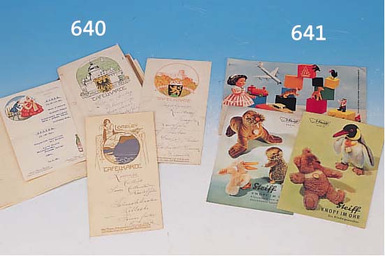 KONVOLUT AUS CA. 20 SPIELZEUGKATALOGEN UND -PROSPEKTEN DER 50ER JAHRE, U.A. STEIFF, SCHUCO, SCHILDKRöT, HAUSER, SIKU, WIKING, ELASTOLIN, ...