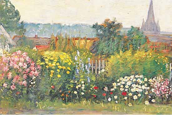 MEYER-SPELBRINK, DEUTSCHER MALER DER 1. HäLFTEDES 20. JH., DATIERT 39, BLüHENDER GARTEN, ÖL/MALKARTON, RE. U. SIGN. UND DAT., CA. 38 X 48 CM ...