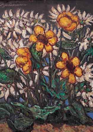 GUNTERMANN, WILHELM, *1887 BENSHEIM - 1976, SCHüLER DER KARLSRUHER AKADEMIE BEI WILHELM TRüBNER, WIRKTE IN DARMSTADT, HIER: GELBE BLUMEN, ...