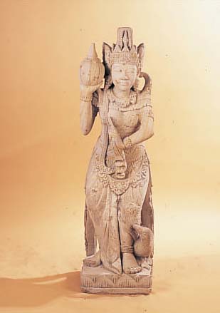 SKULPTUR, BALI, 20. JH., STEINGUß, REICH RELIEFIERT, H. CA. 130 CM, LEICHT BESCH., GEKLEBT