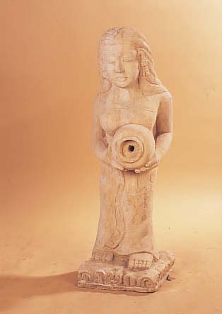 SKULPTUR, INDONESIEN, 20. JH., KALKSTEIN REICH GEHAUEN, H. CA. 108 CM