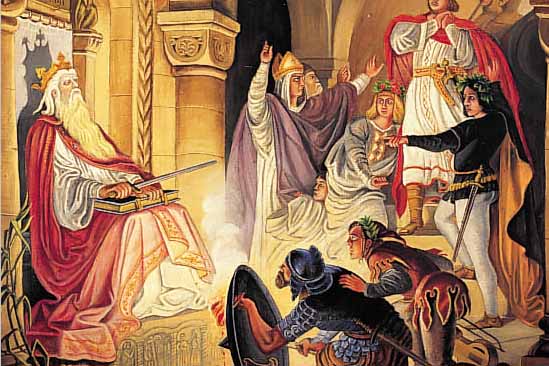 UNBEKANNTER MALER, UM 1900, OTTO III. BE- SUCHT DIE GRUFT KARLS DES GROßEN IN AACHEN IM JAHRE 1000, ÖL/LWD, RE. U. UNLESERLICH GE- MACHTE ...